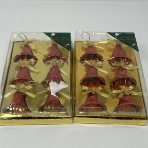 NIB Good Old Values 6 Pc Bell Ornaments Red With Gold Ribbon Sealed (2 Sets)